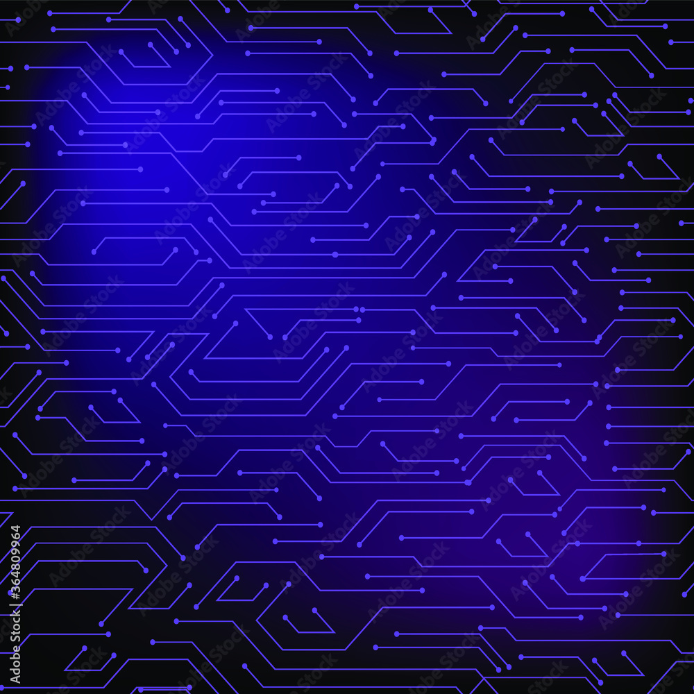 Wall mural seamless pattern computer microchip on a violet background, modern concept for your design.
