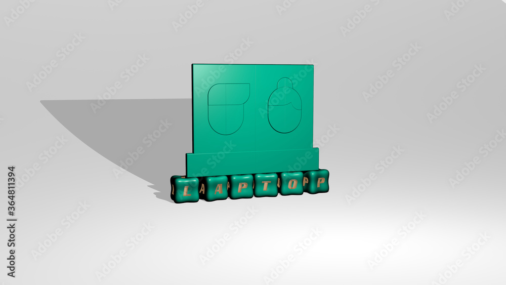 Fototapete 3d illustration of laptop graphics and text made by metallic dice letters for the related meanings o