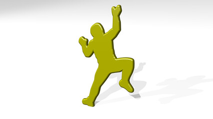 athletic sport made by 3D illustration of a shiny metallic sculpture with the shadow on light background. athlete and active