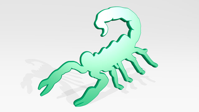 scorpion from a perspective with the shadow. A thick sculpture made of metallic materials of 3D rendering. illustration and background