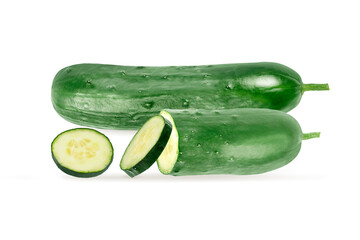 Cucumber and slices isolated on a white background