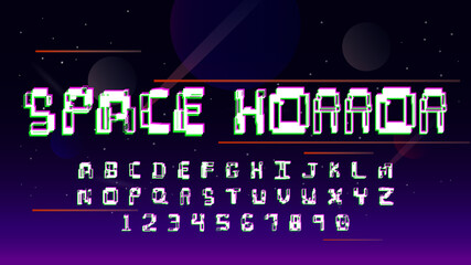 Trendy vector font for decoration.Space landscape with the inscription analog errors