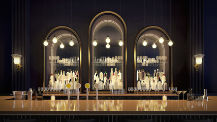 Bar counter.Modern classic style interior.3d rendering - obrazy, fototapety, plakaty