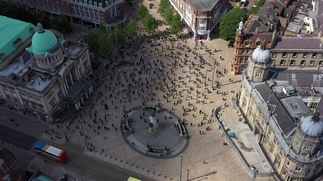 High Static aerial footage of Black Lives Matter protest in Hull June 4th 2020 with social distancing