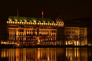 Historical building downtown Hamburg during night