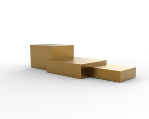 gold podium, stand, pedestal for advertising. Empty winners podium with first, second and third place for award ceremony