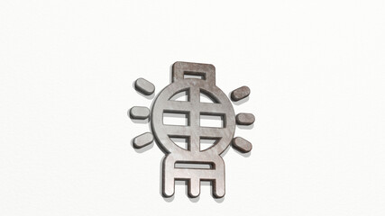 ASIAN INTERIOR LAMP made by 3D illustration of a shiny metallic sculpture on a wall with light background. beautiful and woman