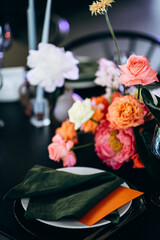 Beautiful wedding table decoration. Wedding flowers.