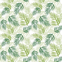 Tropical seamless pattern with palm tree leaves. Endless texture with beautiful green palm leaf silhouette on a white background. 
