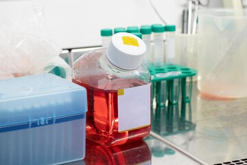 Cell culture medium, pipet tips, plastic sterile tubes and pipettes under laminar.