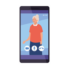 Grandmother in smartphone in video chat design, Call online conference and webcam theme Vector illustration