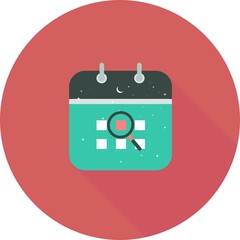 Calendar icon vector illustration. Flat design style. Vector calendar in circle icon illustration with long shadow. Calendar icon graphic design vector symbols. Mark the date, holiday, important day.