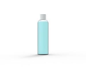 cosmetic bottle with colored liquid, glass, clear glass bottle spray isolated on white background, 3D rendering,