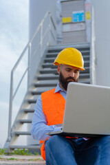 Windmill engineers inspection and progress check wind turbine