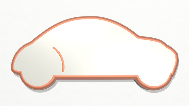 CAR on the wall. 3D illustration of metallic sculpture over a white background with mild texture. auto and automobile