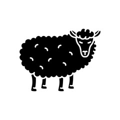 Sheep black glyph icon. Common countryside mammal, farm wildlife, domestic animal. Livestock breeding, husbandry, farming silhouette symbol on white space. Wooly lamb vector isolated illustration