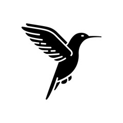Obraz premium Hummingbird black glyph icon. Small exotic bird, Ecuador inhabitant. South and North America fauna. Zoology, ornithology silhouette symbol on white space. Tiny colibri vector isolated illustration