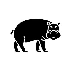 Hippo black glyph icon. Large exotic animal, african fauna, tropical semiaquatic mammal. Tropical zoo mascot, huge behemoth silhouette symbol on white space. Hippopotamus vector isolated illustration