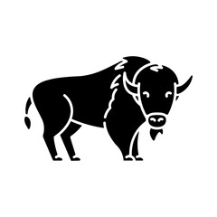 Bison black glyph icon. North American fauna, herbivore animal, endangered species. Cattle farm, domestic livestock silhouette symbol on white space. Large buffalo vector isolated illustration