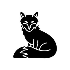 Fox black glyph icon. Cute animal with furry tail, common mammal, omnivore woodland creature. Forest wildlife, zoology silhouette symbol on white space. Adorable fox vector isolated illustration