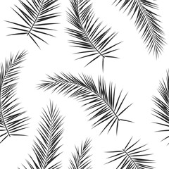 Naklejka premium Seamless pattern with black palm branches on a white background, tropical ornament