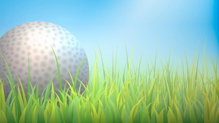 Close-up illustration of a golf course and a golf ball