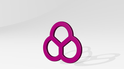 SCIENCE MOLECULE from a perspective with the shadow. A thick sculpture made of metallic materials of 3D rendering. illustration and background