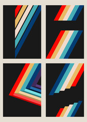 1980s Style Abstract Color Lines Background Set