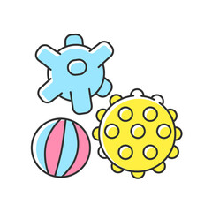 Sensory balls RGB color icon. Tactile and spiky balls. Early childhood. Toys for infants development. Fine and gross motor skills. Kids amusement ideas. Isolated vector illustration