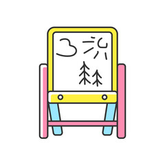 Drawing easel RGB color icon. Folding tripod stand with picture. Supplies for children creative ideas. Toddlers art and creativity skills development. Isolated vector illustration