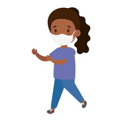 cute girl afro wearing medical mask to prevent coronavirus covid 19 on white background vector illustration design