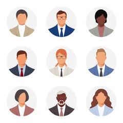 People icon set. Man and woman. Corporate dress code. Concept for business, office work,  network, online education, training, workshops, news and communication. Vector illustration.