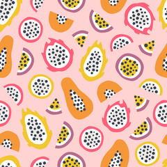 Tropical summer fruit abstract hand drawn seamless pattern background.