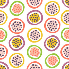 Fototapeta na wymiar Exotic fruit circles abstract hand drawn seamless pattern background.