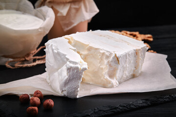 Assorted dairy products milk, yogurt, cottage cheese, sour cream. Rustic still life. Farmer's cow dairy products.