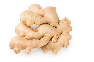 ginger rhizome isolated on white background. Top view
