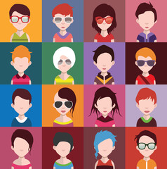 User avatars, avatars with faces and heads for social network ( Male and female faces )