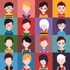 User avatars, avatars with faces and heads for social network ( Male and female faces )