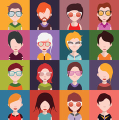 User avatars, avatars with faces and heads for social network ( Male and female faces )