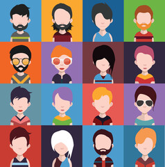 User avatars, avatars with faces and heads for social network ( Male and female faces )