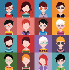 User avatars, avatars with faces and heads for social network ( Male and female faces )