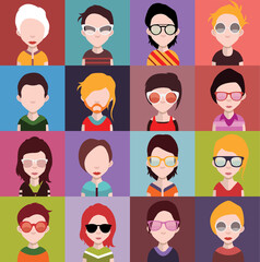 User avatars, avatars with faces and heads for social network ( Male and female faces )