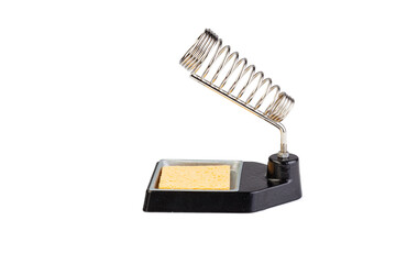 Soldering iron stand isolated on a white background. Close-up.