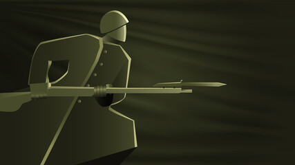 Vector illustration of Soldier bayonet attack. Military green concept.
