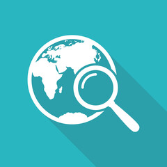  global Internet icon. globe search vector icon with long shadow 