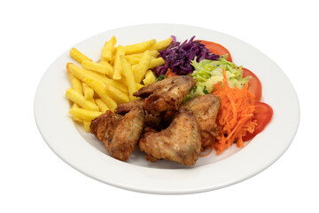 Pouletflügeli Pommes und Salat