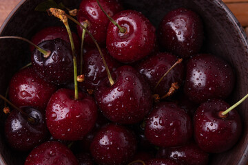 dark red natural fresh delicious wet cherries