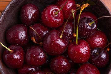 dark red natural fresh delicious wet cherries
