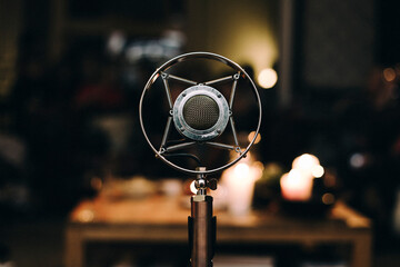 Close-up of a professional microphone