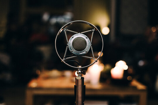 Close-up of a professional microphone
